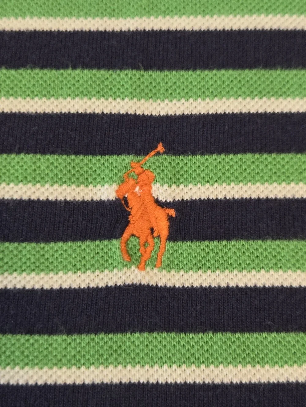 Vintage Polo Green & Navy w/ Orange Logo Striped Men's XL Polo Shirt